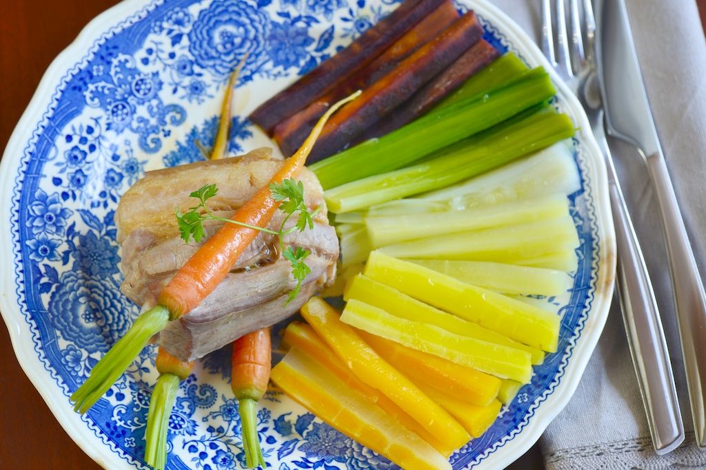 Poitrine de cochon du Ventoux, carottes multicolores
							