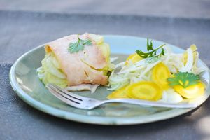 Gâteaux de pommes de terre et fenouil, à la truite fumée