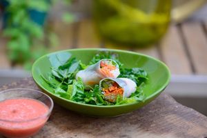 Rouleaux de printemps aux légumes, sauce tomate crue