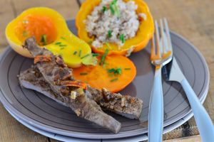 Filet de canard aux pruneaux, courges et boulghour de sarrasin